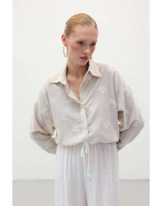 Salaş Nakışlı Gömlek - Bej