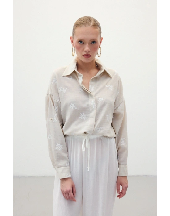 Salaş Nakışlı Gömlek - Bej