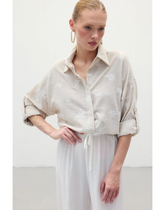 Salaş Nakışlı Gömlek - Bej