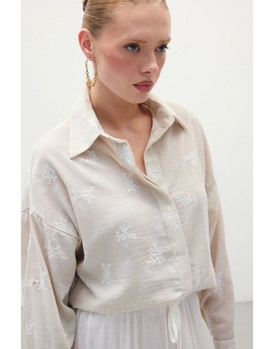 Salaş Nakışlı Gömlek - Bej