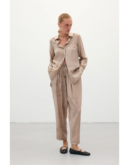 Batık Desenli Pantolon - Bej