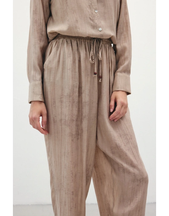 Batık Desenli Pantolon - Bej