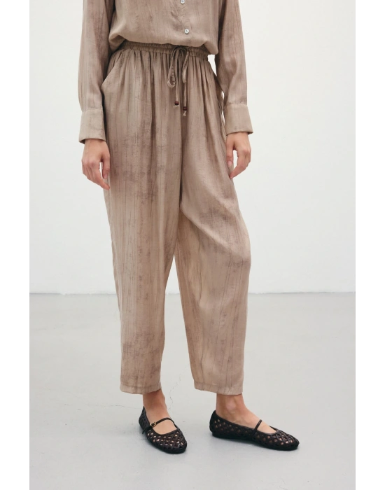 Batık Desenli Pantolon - Bej