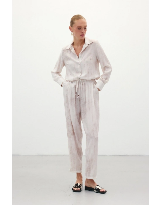 Batık Desenli Pantolon - Taş