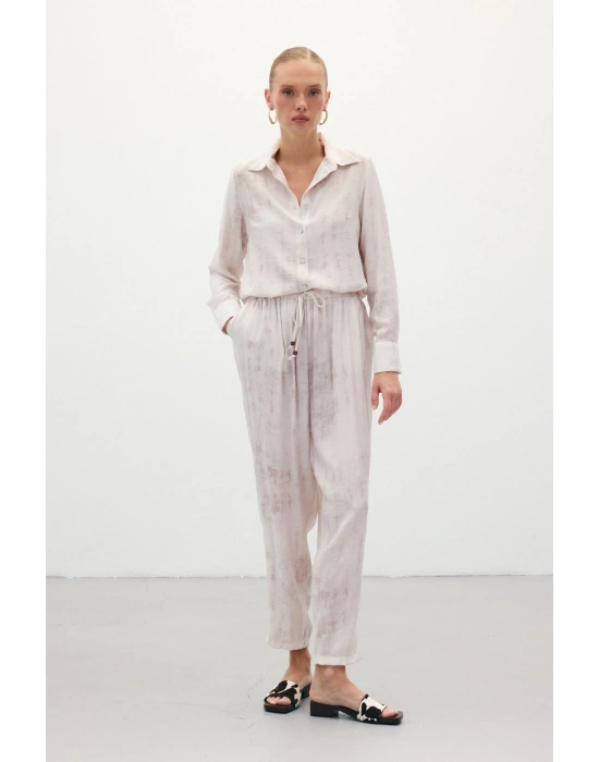 Batık Desenli Pantolon - Taş