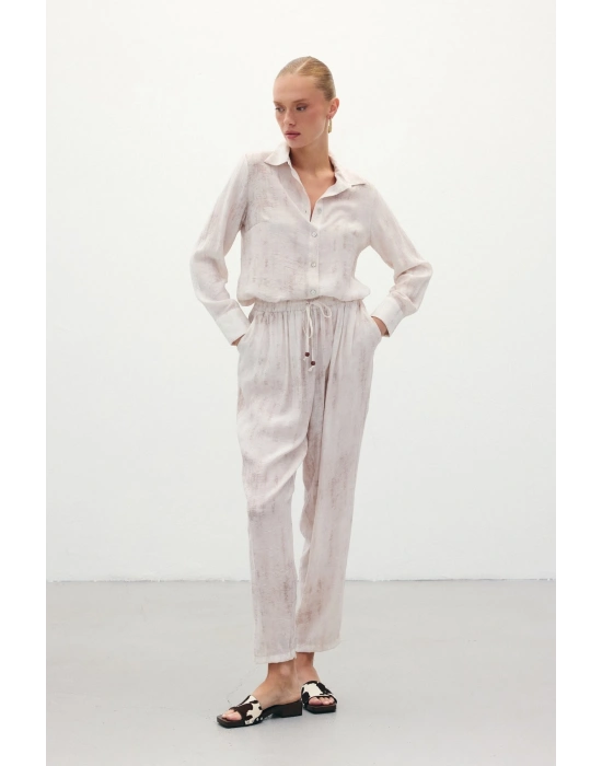 Batık Desenli Pantolon - Taş