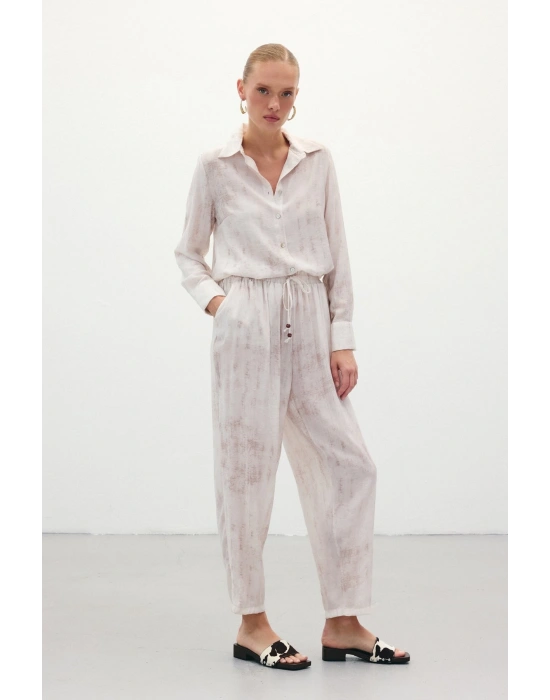 Batık Desenli Pantolon - Taş