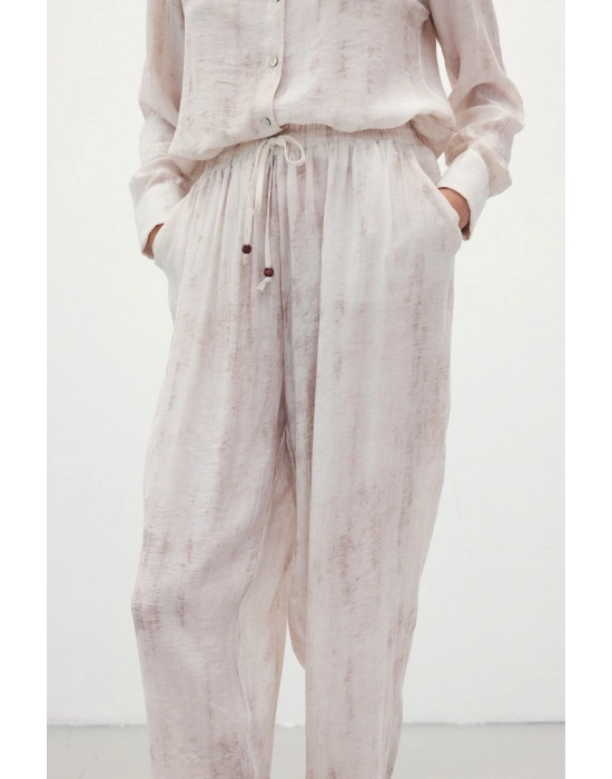 Batık Desenli Pantolon - Taş