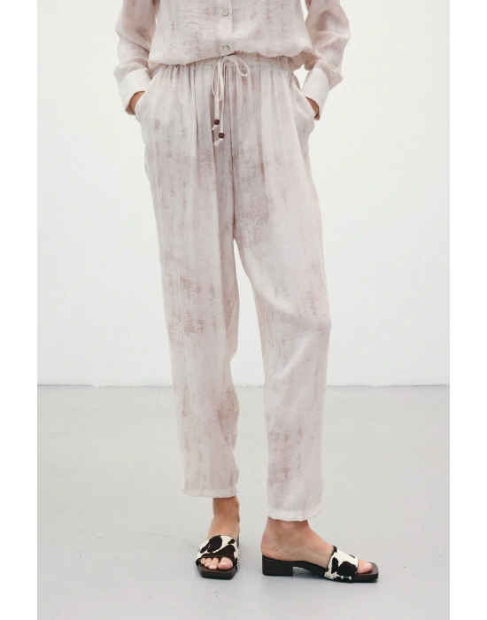 Batık Desenli Pantolon - Taş