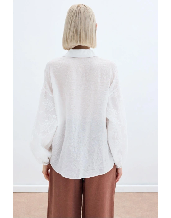 Nakış Detaylı Kraşlı Gömlek - Ekru