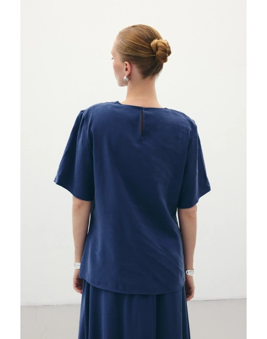 Kısa Kollu Salaş Bluz - İndigo