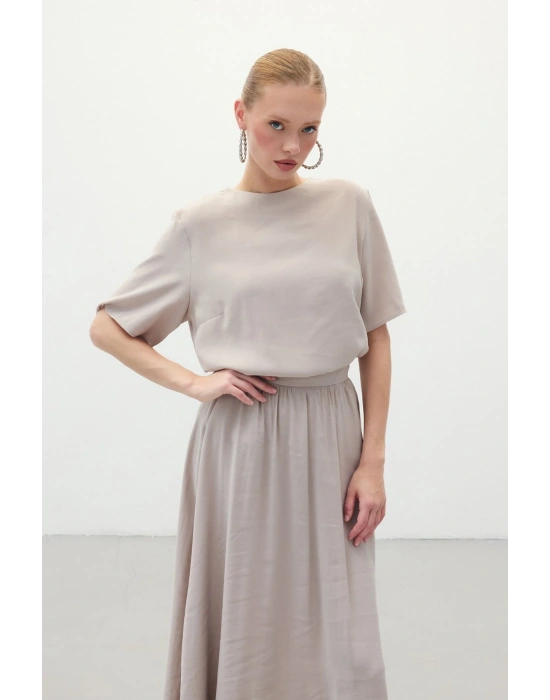 Kısa Kollu Salaş Bluz - Taş