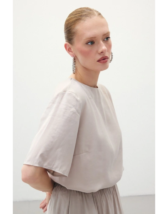 Kısa Kollu Salaş Bluz - Taş