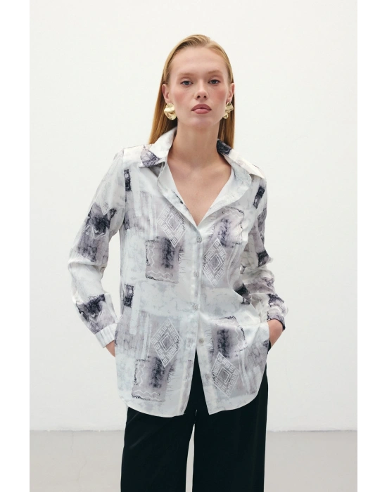 Desenli Klasik Gömlek - Bej