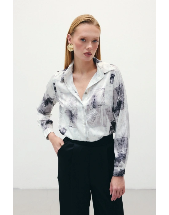 Desenli Klasik Gömlek - Bej