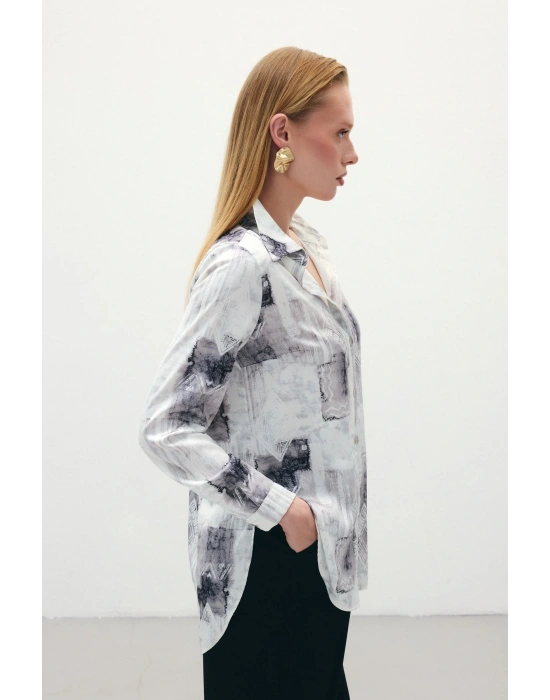 Desenli Klasik Gömlek - Bej