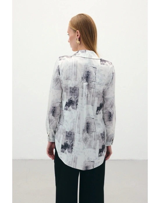 Desenli Klasik Gömlek - Bej