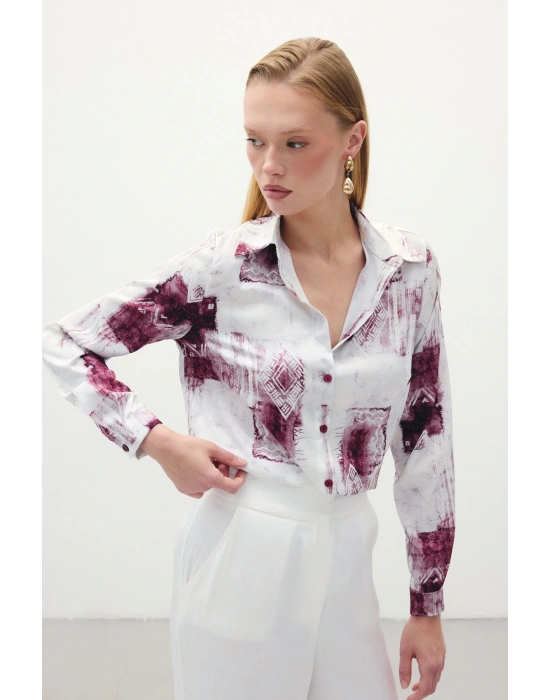 Desenli Klasik Gömlek - Bordo