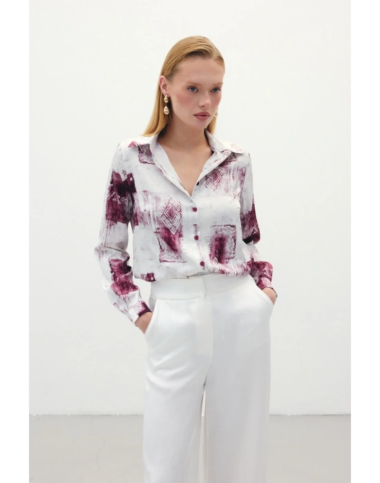 Desenli Klasik Gömlek - Bordo