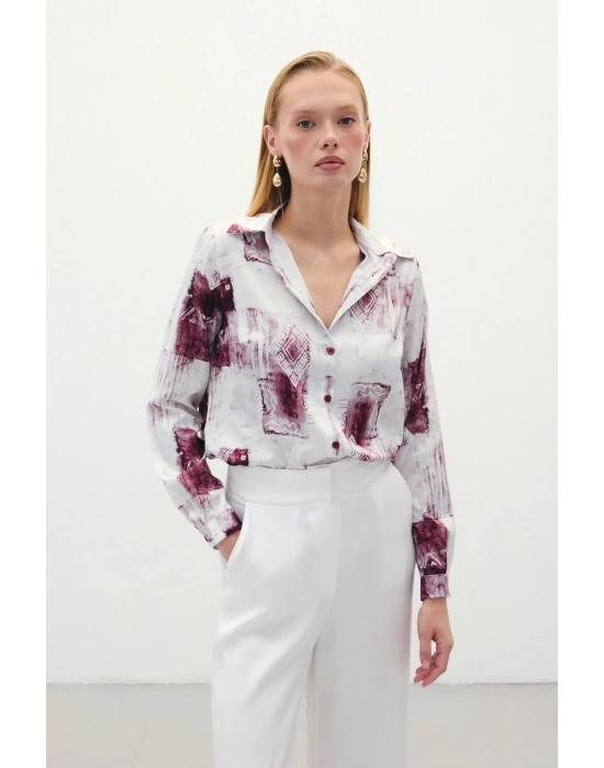 Desenli Klasik Gömlek - Bordo