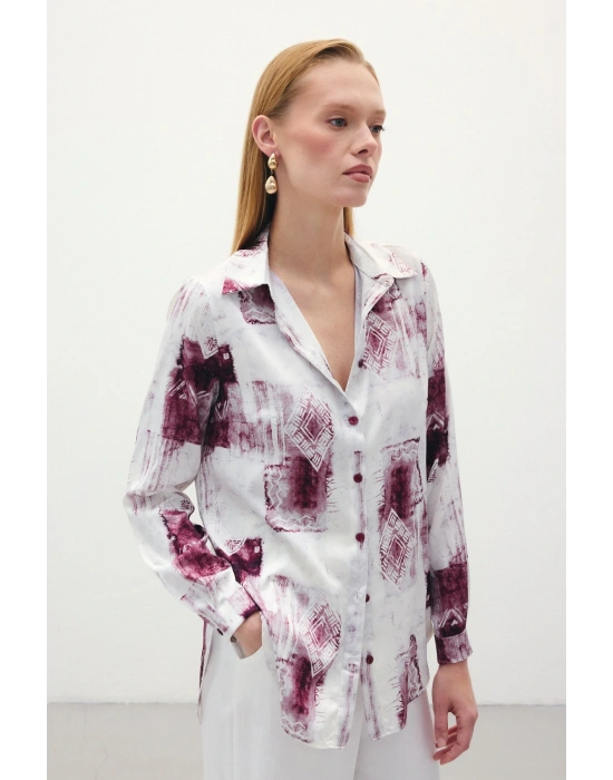 Desenli Klasik Gömlek - Bordo