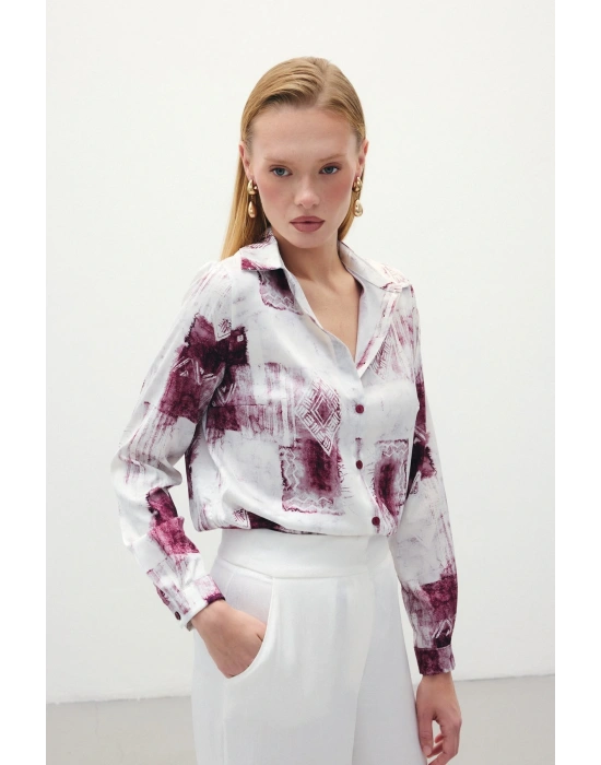 Desenli Klasik Gömlek - Bordo