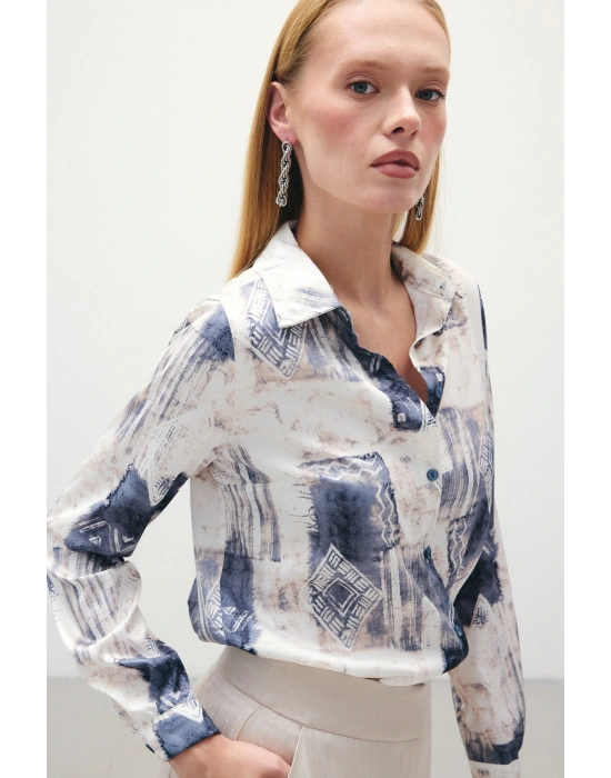 Desenli Klasik Gömlek - Gri