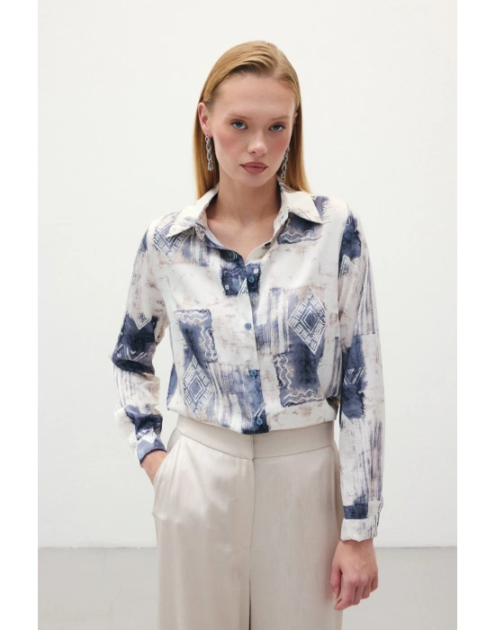 Desenli Klasik Gömlek - Gri