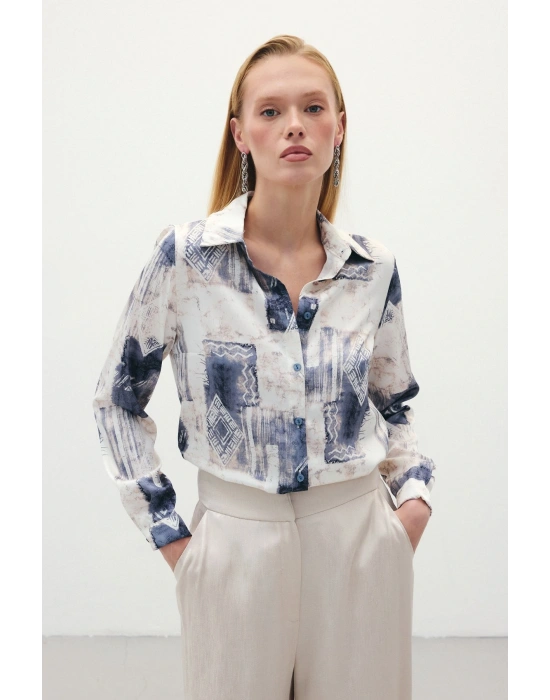 Desenli Klasik Gömlek - Gri