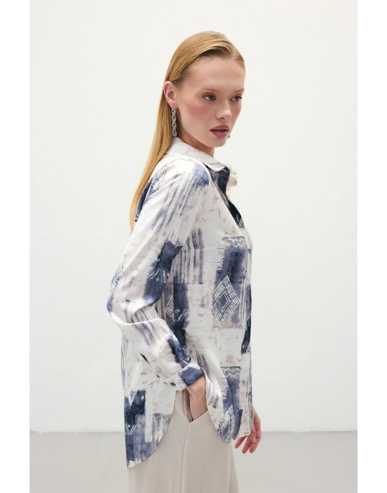 Desenli Klasik Gömlek - Gri