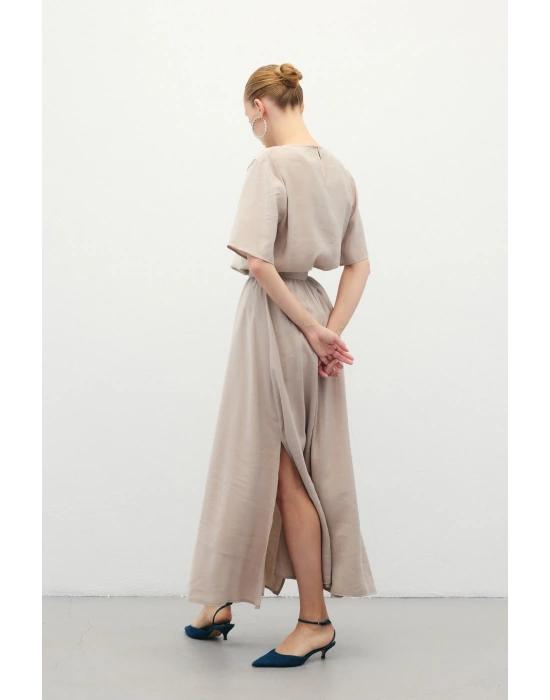 Yırtmaçlı Uzun Etek - Taş