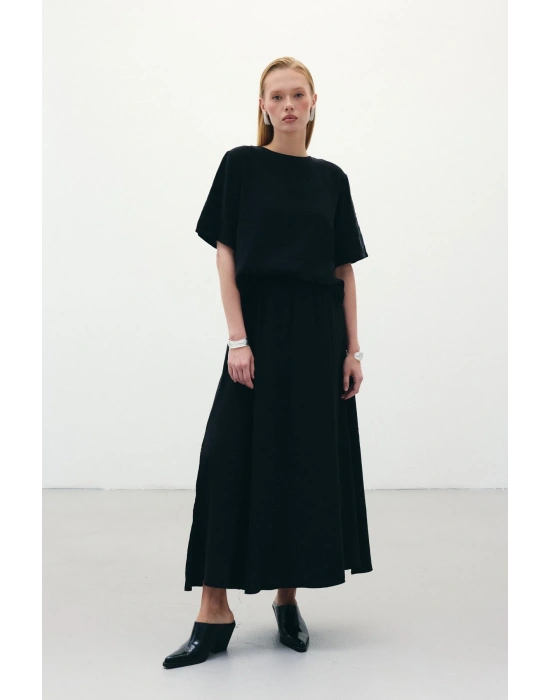 Yırtmaçlı Uzun Etek - Siyah