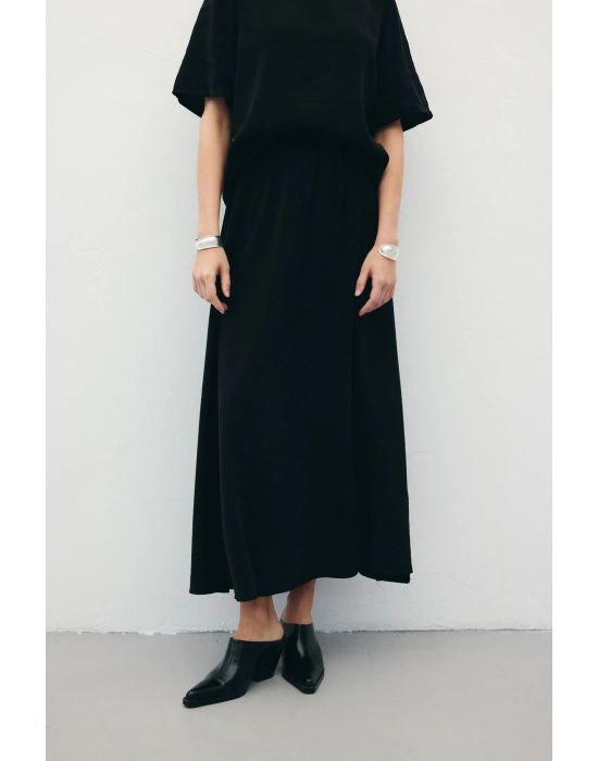 Yırtmaçlı Uzun Etek - Siyah
