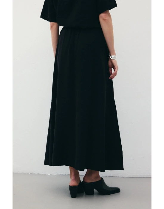 Yırtmaçlı Uzun Etek - Siyah
