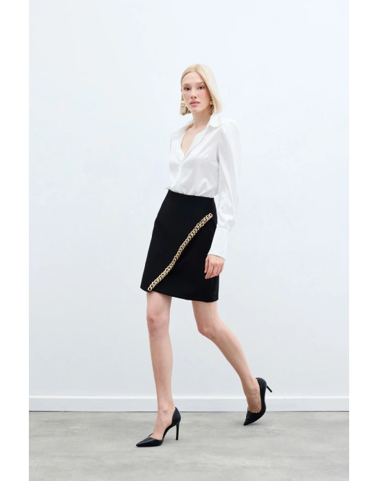 Zincir Aksesuarlı Mini Etek - SİYAH