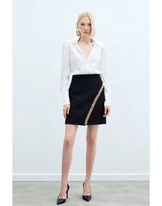 Zincir Aksesuarlı Mini Etek - SİYAH