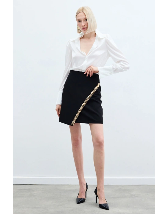 Zincir Aksesuarlı Mini Etek - SİYAH