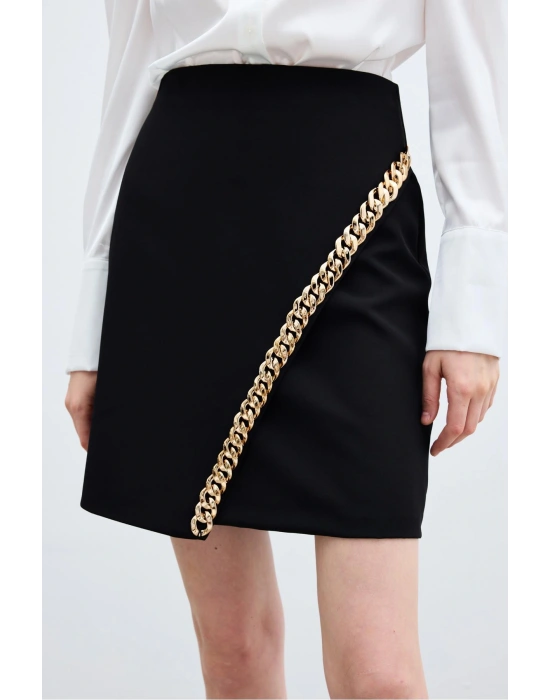Zincir Aksesuarlı Mini Etek - SİYAH