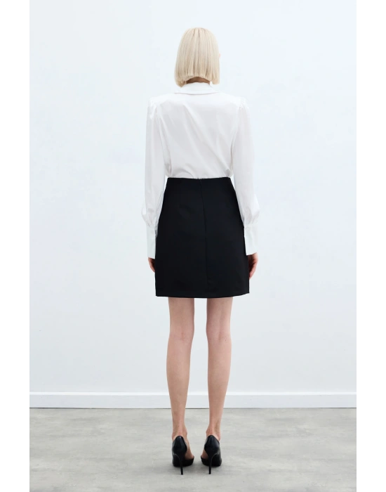 Zincir Aksesuarlı Mini Etek - SİYAH