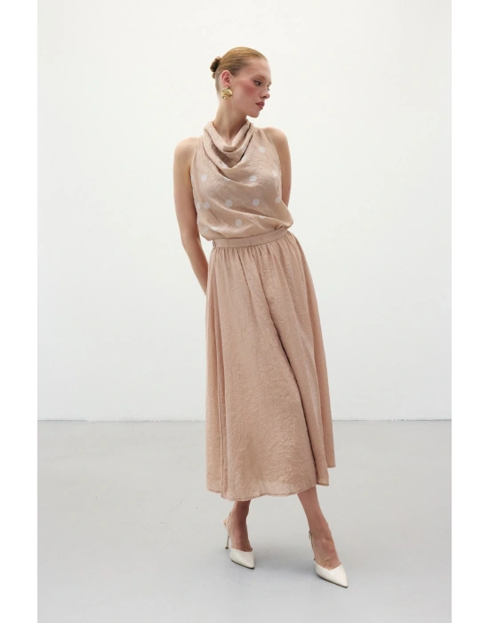 Kraşlı Kloş Etek - Pudra
