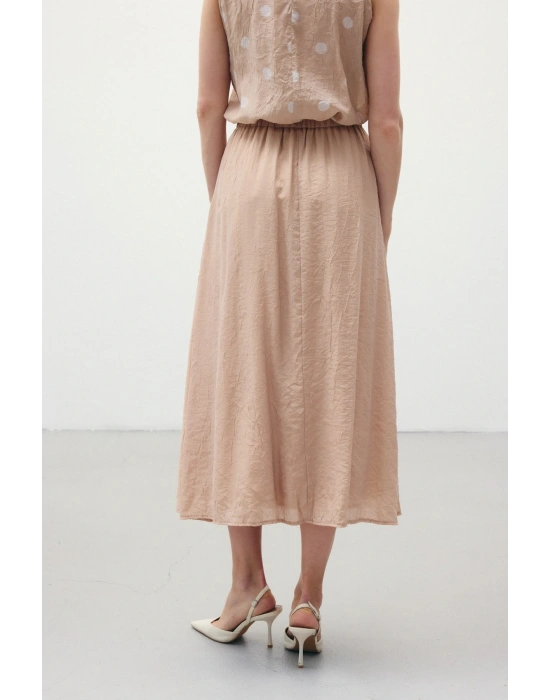 Kraşlı Kloş Etek - Pudra