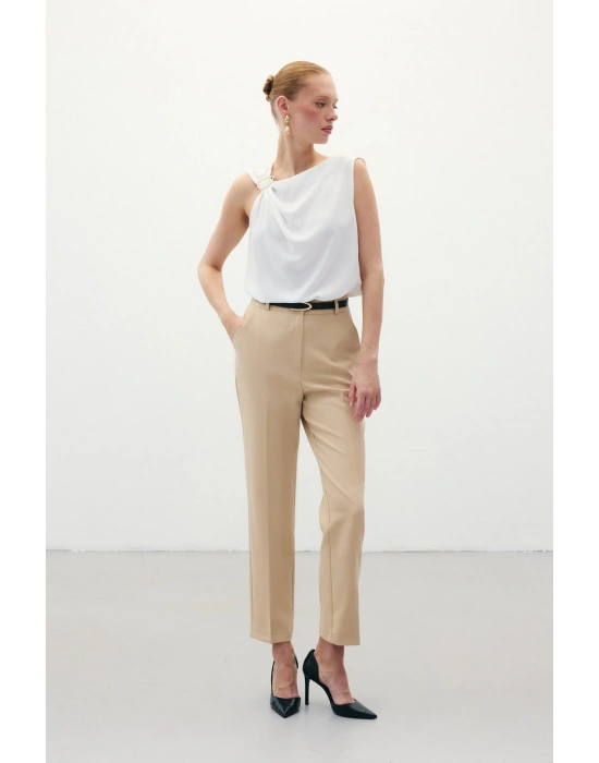 Kemerli Pantolon - Koyu Bej