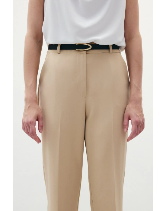 Kemerli Pantolon - Koyu Bej