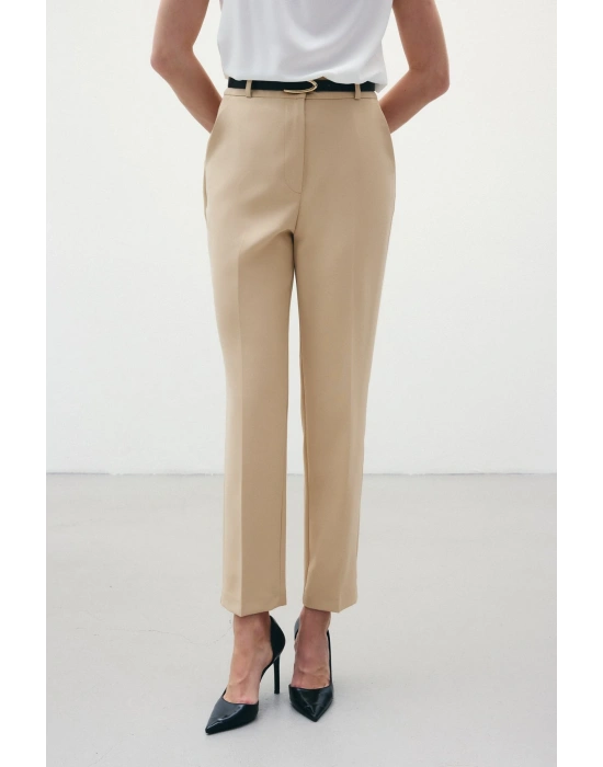 Kemerli Pantolon - Koyu Bej