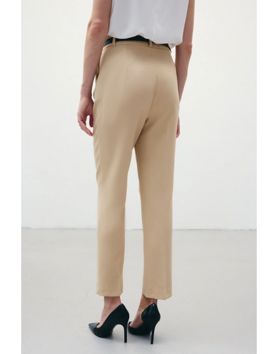 Kemerli Pantolon - Koyu Bej
