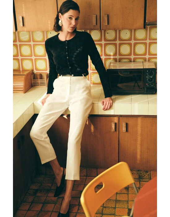 Kemerli Pantolon - Ekru