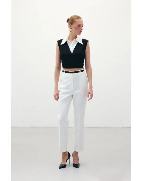 Kemerli Pantolon - Ekru