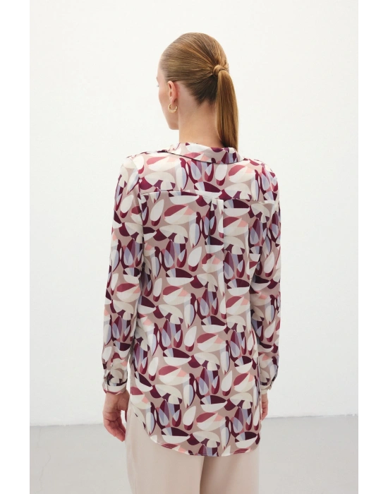 Desenli Uzun Gömlek - Bordo