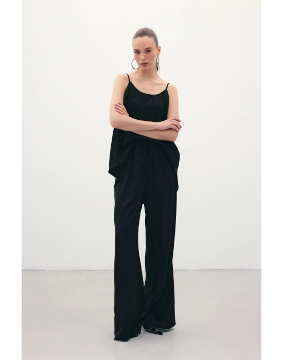 Bağcıklı Salaş Pantolon - Siyah