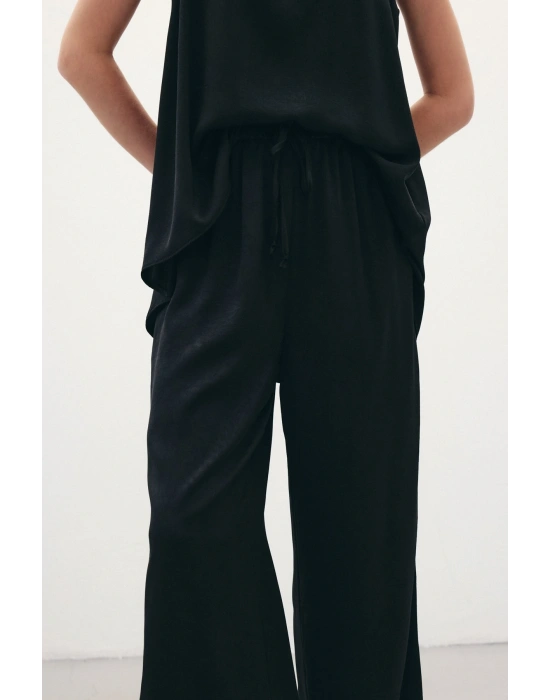 Bağcıklı Salaş Pantolon - Siyah